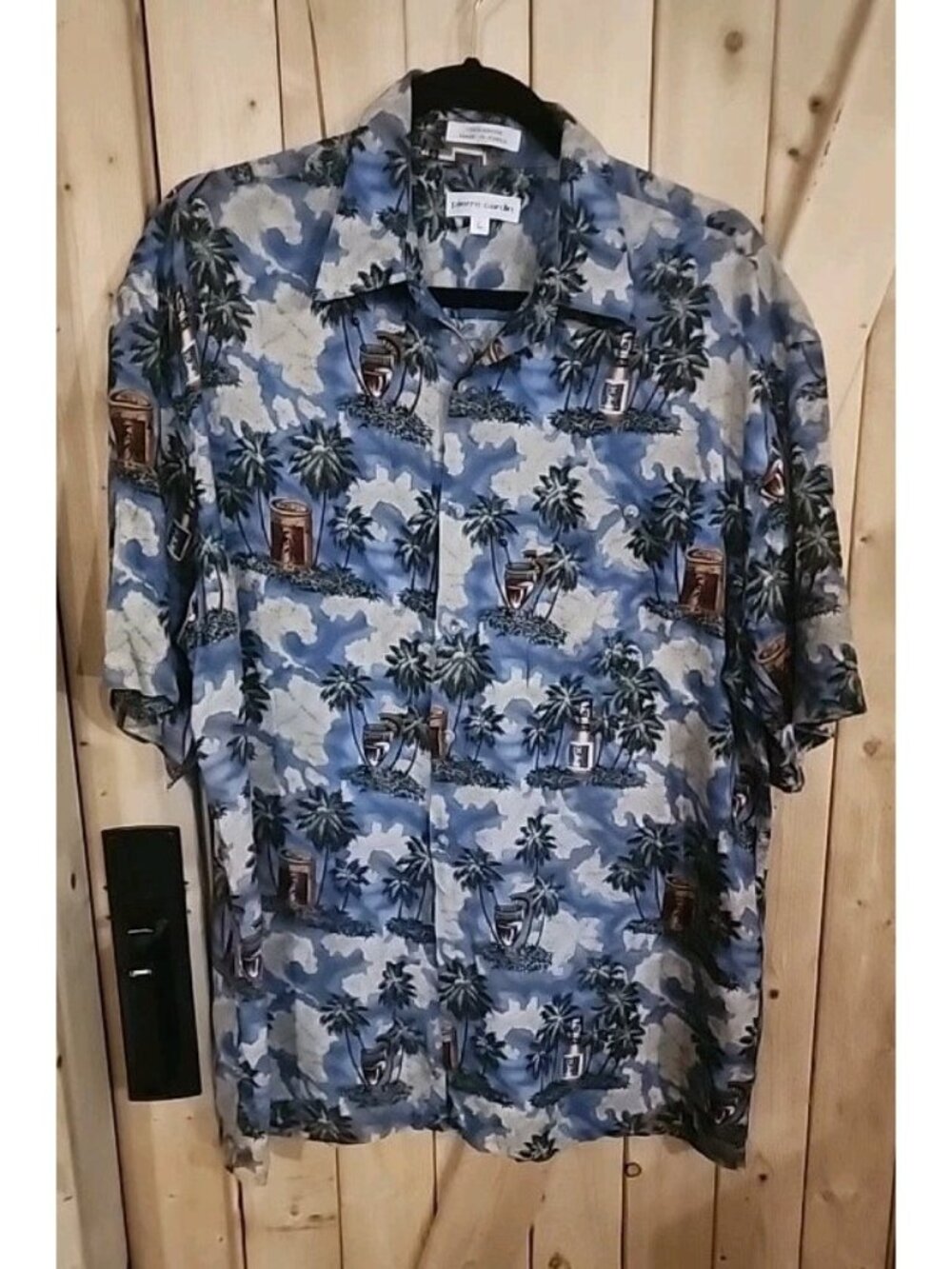 Pierre Cardin Hawaiian Shirt Mens Short Sleeve Tropical Tiki Palm Trees L